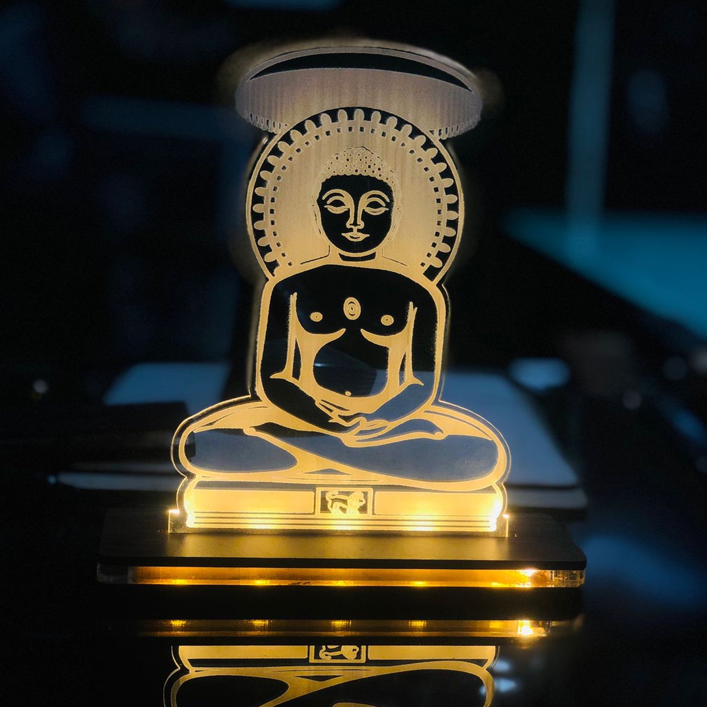 LED Acrylic Lord Mahavir Jain Table Frame