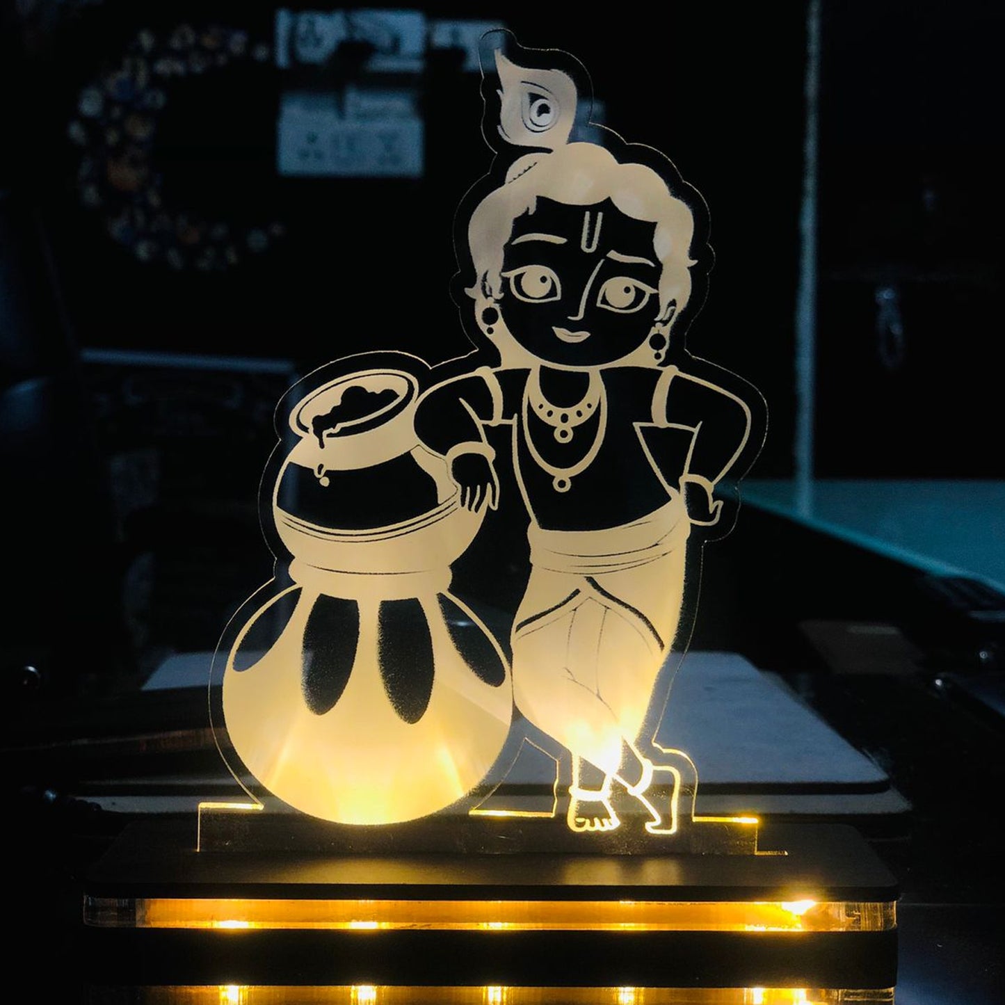LED Acrylic Lord Krishna Table Frame