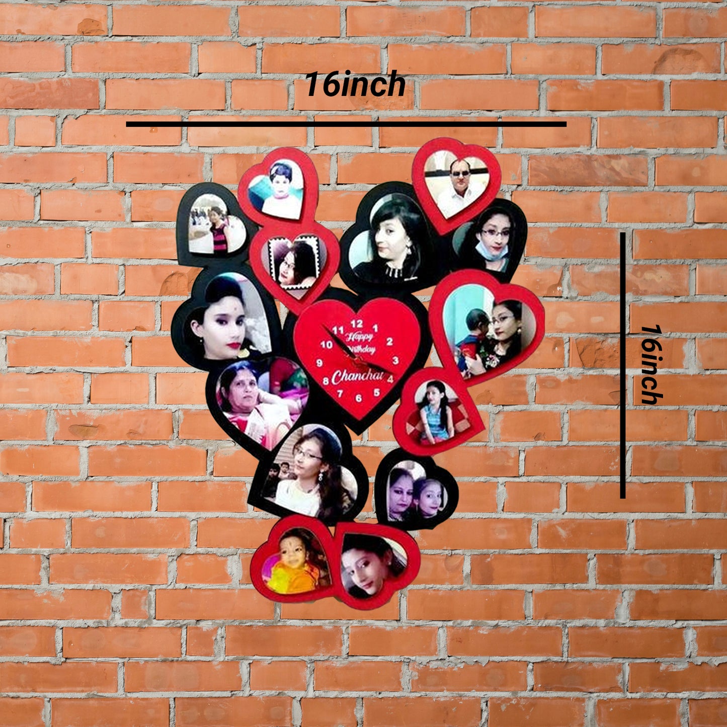 Hearts Wall Clock Frame | 16x16 inches