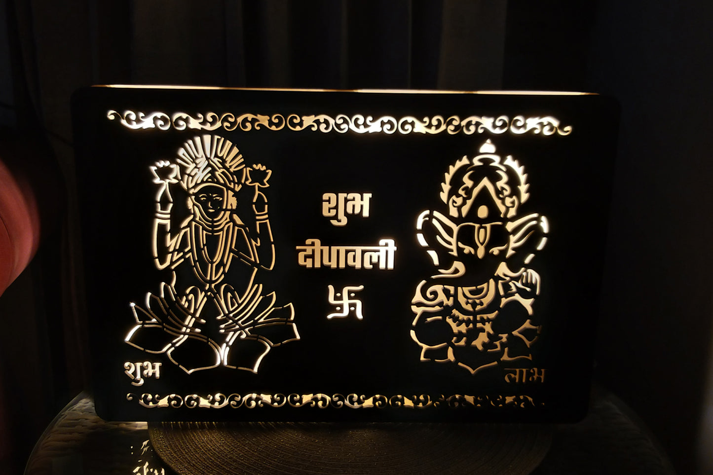 LED Lakshmi ji Ganesh ji wooden frame