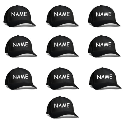 Printed Black Cap with your name/text (Pack of 10/20)