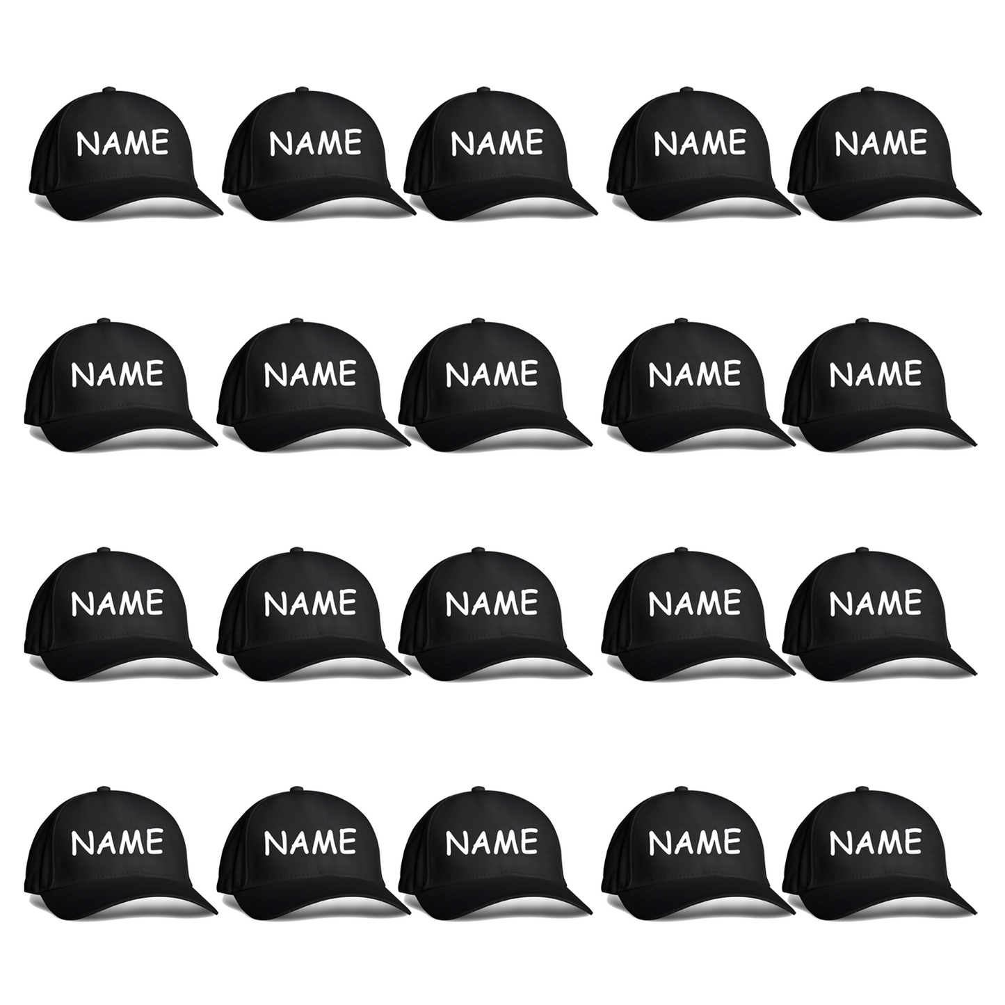 Printed Black Cap with your name/text (Pack of 10/20)