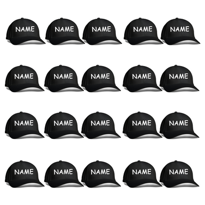 Printed Black Cap with your name/text (Pack of 10/20)