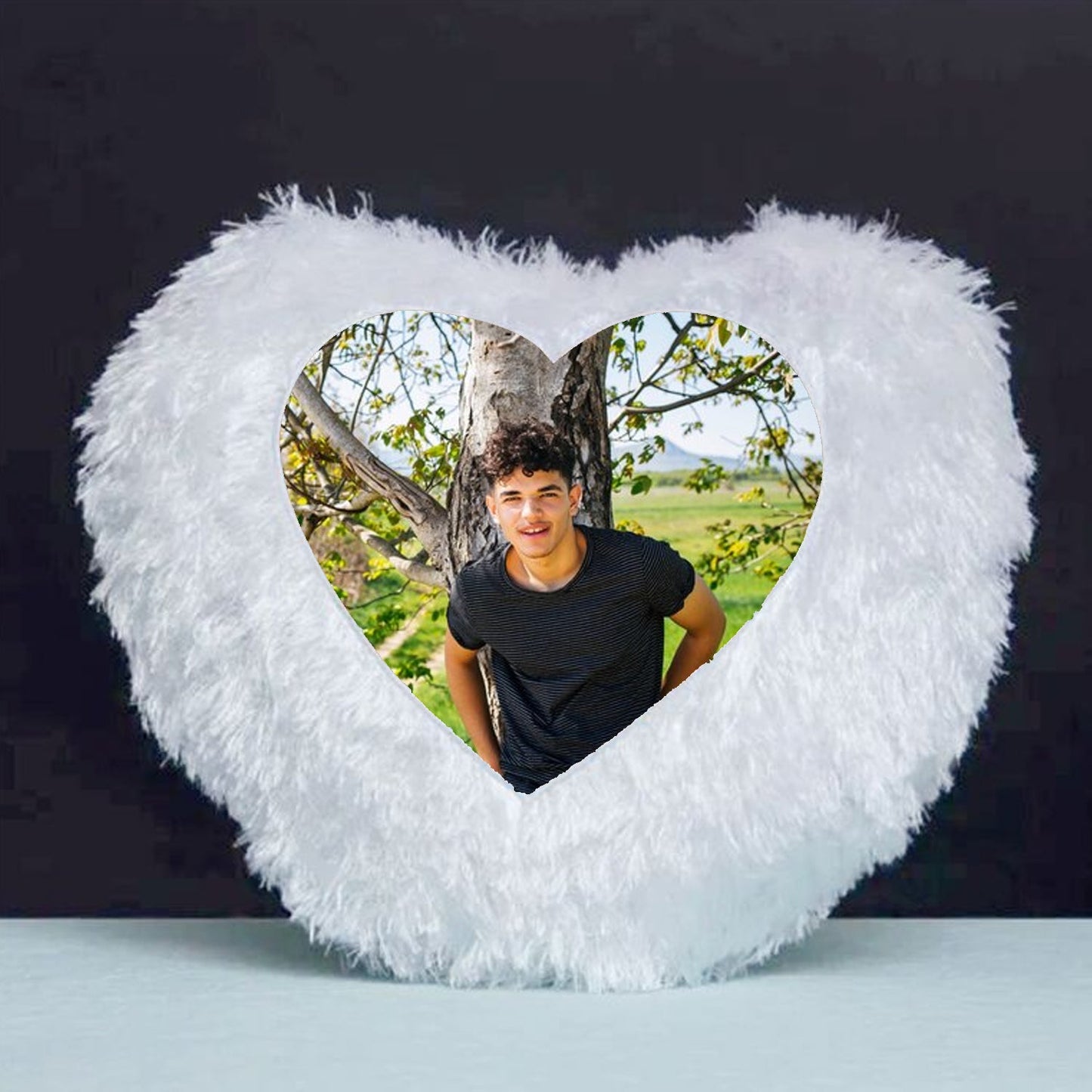 Fur Heart Cushion 16x16 inches | White