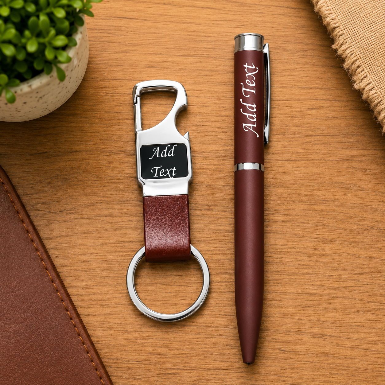 Personalized Pen and Keychain (Brown)