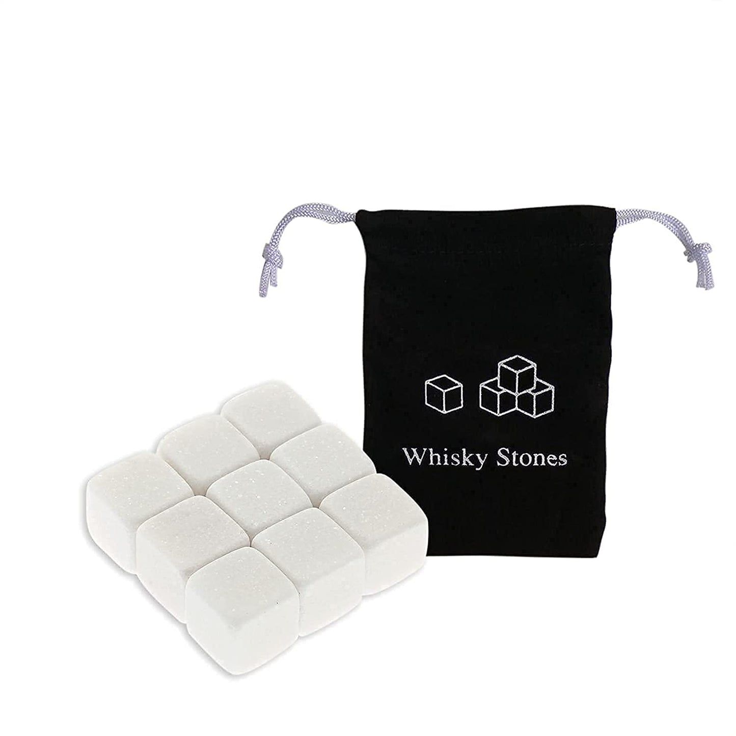 Whiskey Stones Set of 9 pcs with Velvet Bag | Chilling Rocks Drinks Cooler Cubes | Reusable Drink Chilling Cubes