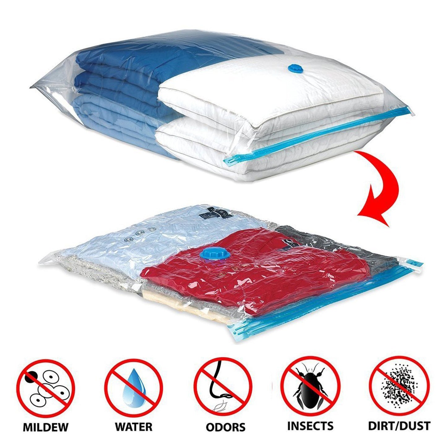 Vacuum Seal Clothes Storage Organizer Bag 3 Different Size with 1 Hand Pump 100X80cm, 80X60cm, 60X50cm