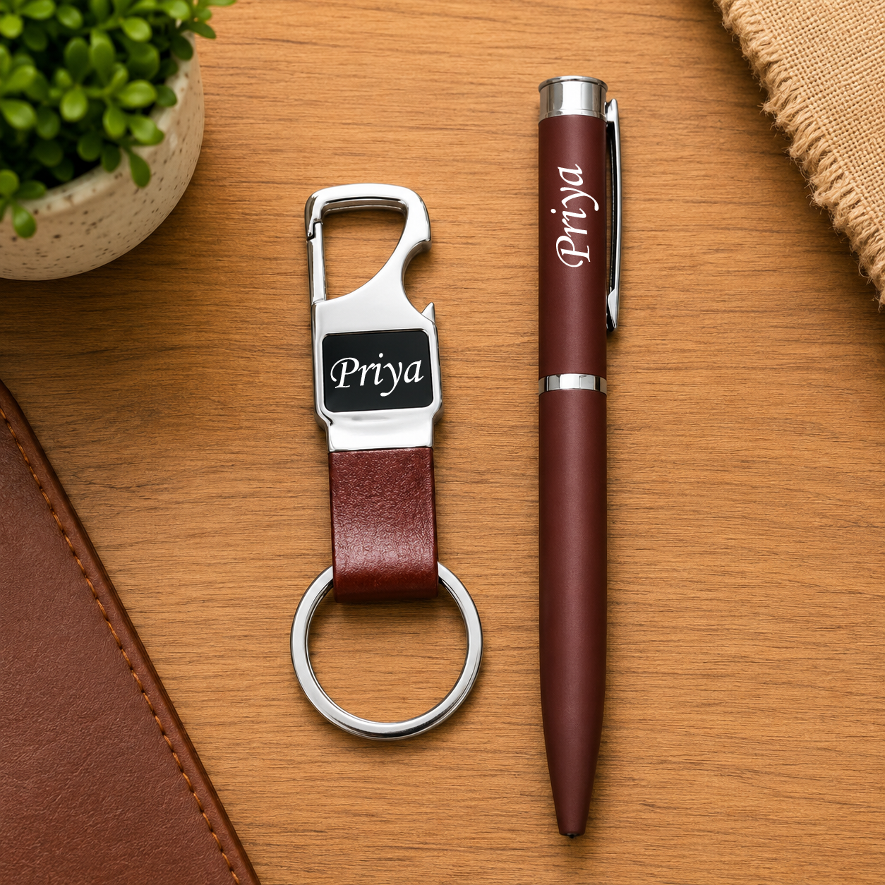 Personalized Pen and Keychain (Brown)