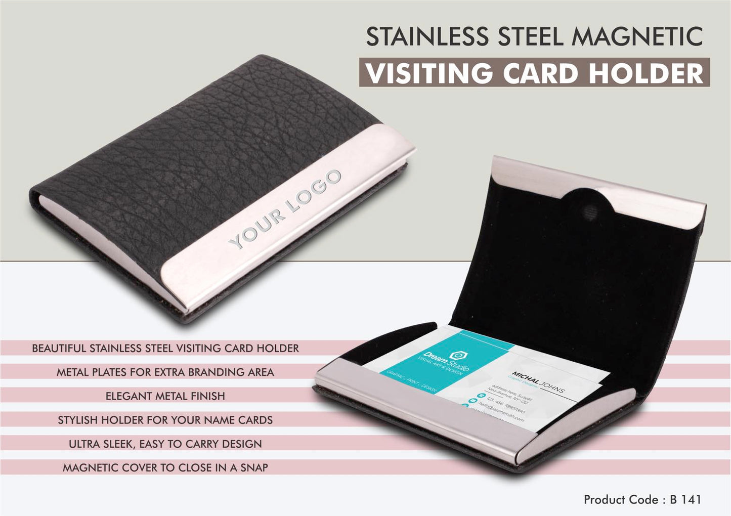 Personalized Stainless Steel Magnetic Visiting Card Holder (Pack of 10/20)