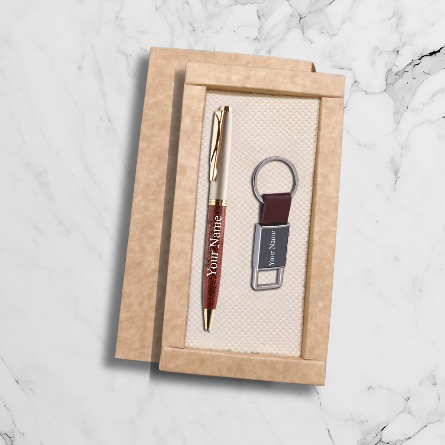 Personalized Pen & Keychain set | Tan