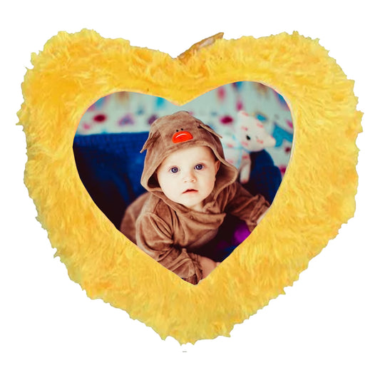 Fur Heart Cushion 16x16 inches | Yellow
