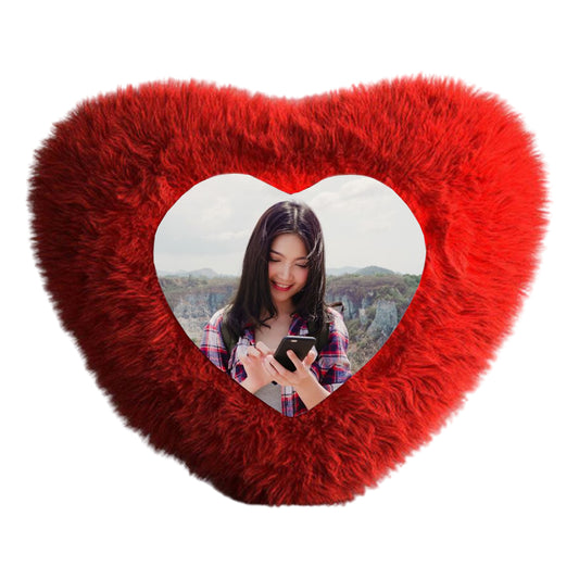 Fur Heart Cushion 16x16 inches | Red