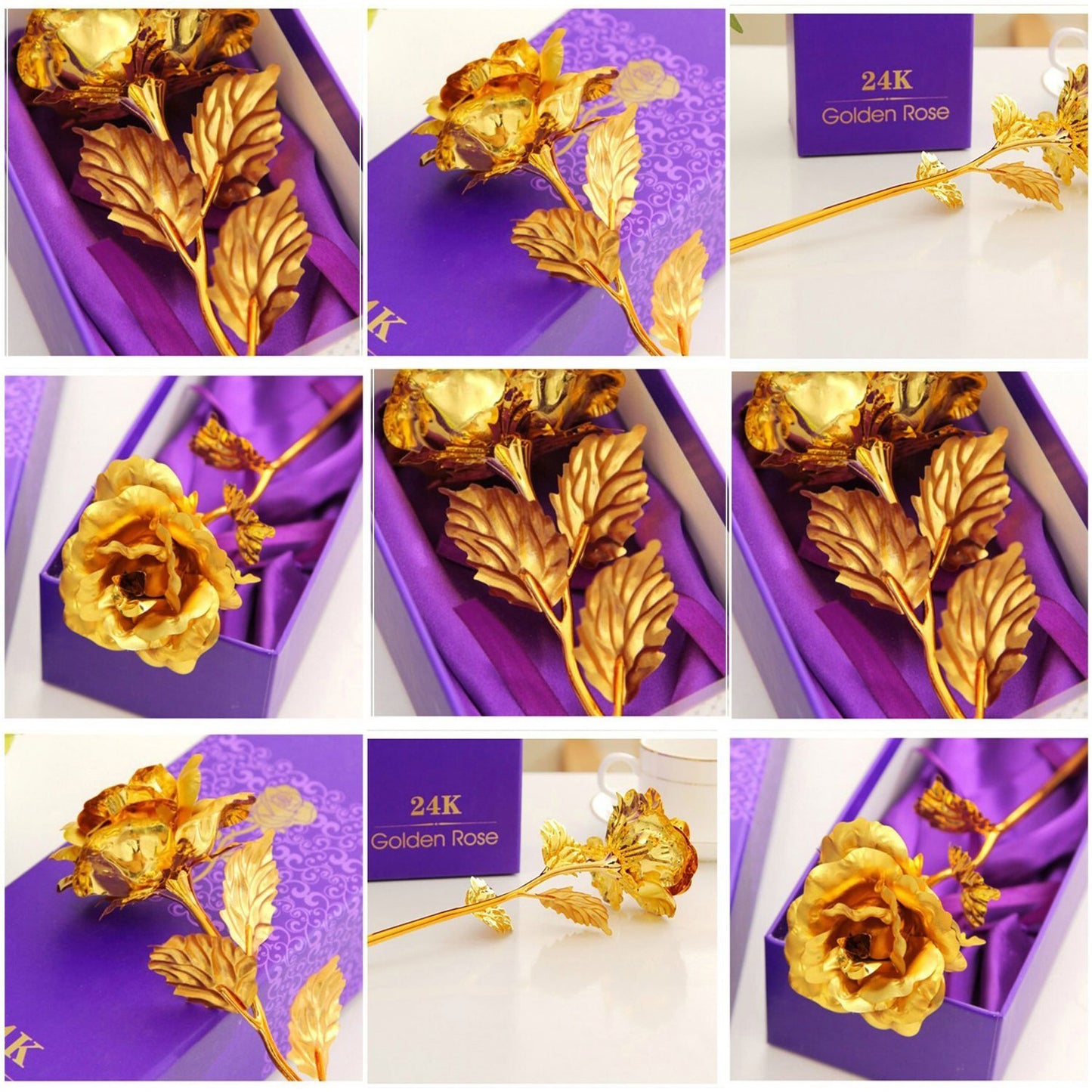 Artificial Rose And Gift Box And Carry Bag (Golden)