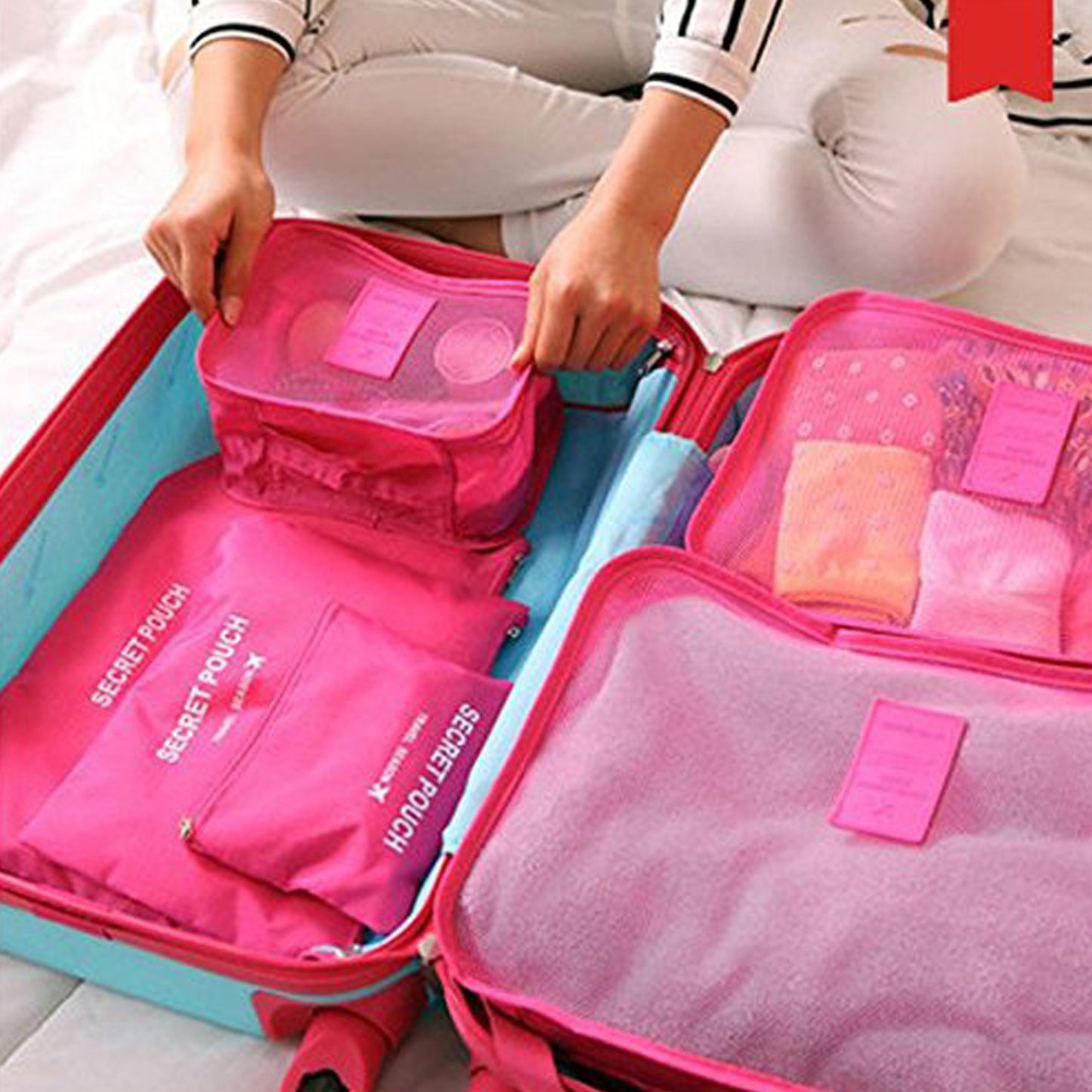6pcs/1set Travel Storage Bag Storage Clothes Bag Luggage Make Up Organizer Bag 6PCS Summer Style Travel Storage Bag Set For Clothes Tidy Organizer Pouch Suitcase Handbag Home Closet Divider Drawer Organizer,laundry pouch