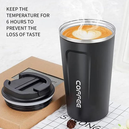 Vacuum Insulated Travel Mug, 400 ml Coffee Mug (Black Round)