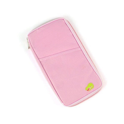 Long Travel Passport Hoder Wallet Case with Zip for Credit Debit Card Ticket Coins Money Cash Currency Boarding Pass Pen Light Pink