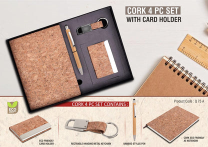 Cork 4 Pc Set | Notebook, Pen, Keychain, Card Holder