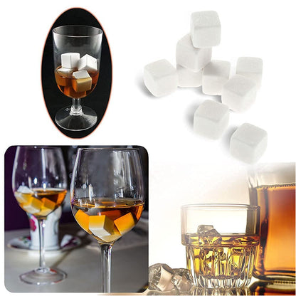 Whiskey Stones Set of 9 pcs with Velvet Bag | Chilling Rocks Drinks Cooler Cubes | Reusable Drink Chilling Cubes