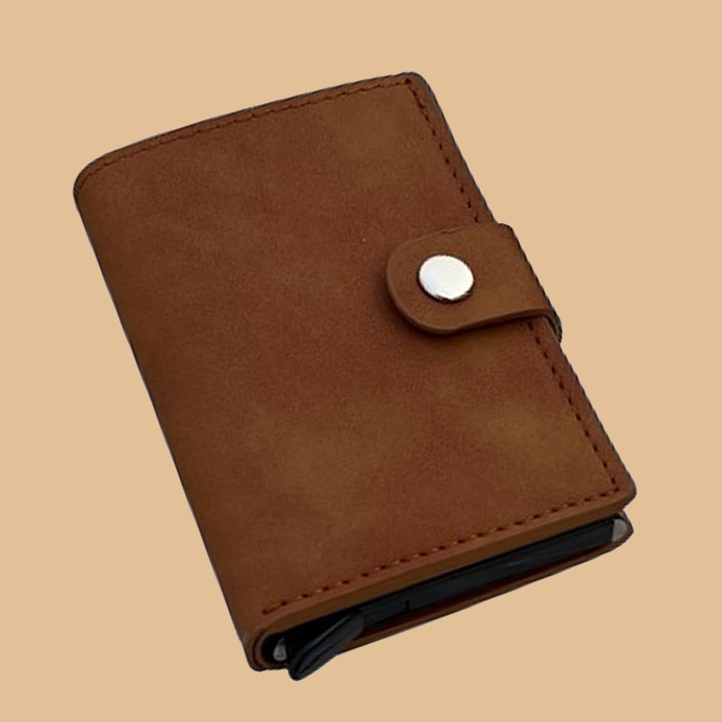 Personalized Tan Vegan Leather RFID Pop Up Wallet for Men & Women