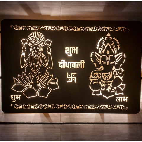 LED Lakshmi ji Ganesh ji wooden frame
