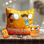 Brother Sister Fighting Combo includes Mug, Key chain, 12x12 Cushion with filler & Rakhi | Combo19