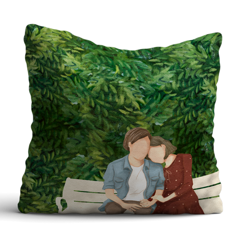 Couple sitting in Garden 12x12 Cushion with filler