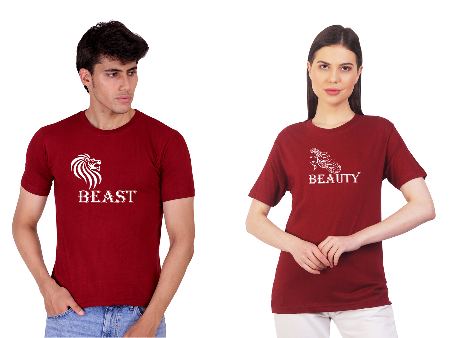 Beauty Beast couple cotton T-shirt | Pre Wedding | T113 (2 Tshitrs)
