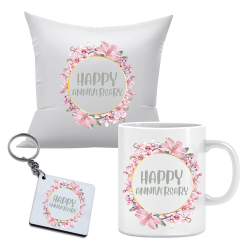Anniversary Combo includes Mug, Key chain, 12x12 Cushion with filler | Combo9