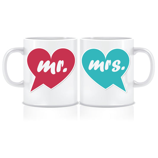 Mrs. Mr. Printed Ceramic Coffee Mugs - Pack of 2