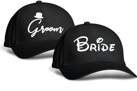 Bride Groom | Black Printed Caps